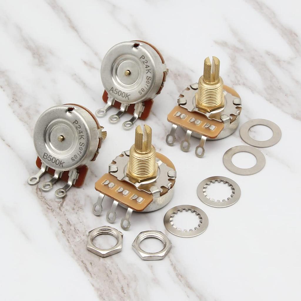 FLEOR Guitar Long Split Shaft Guitar Pack of 4 A500K+B500K Tone/Volume Pots, 24-Spline Potentiometers,