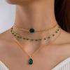 Emerald Gem Temperament Versatile Multi-layer Bow Necklace, Light Luxury Diamond-set Love Flower Necklace