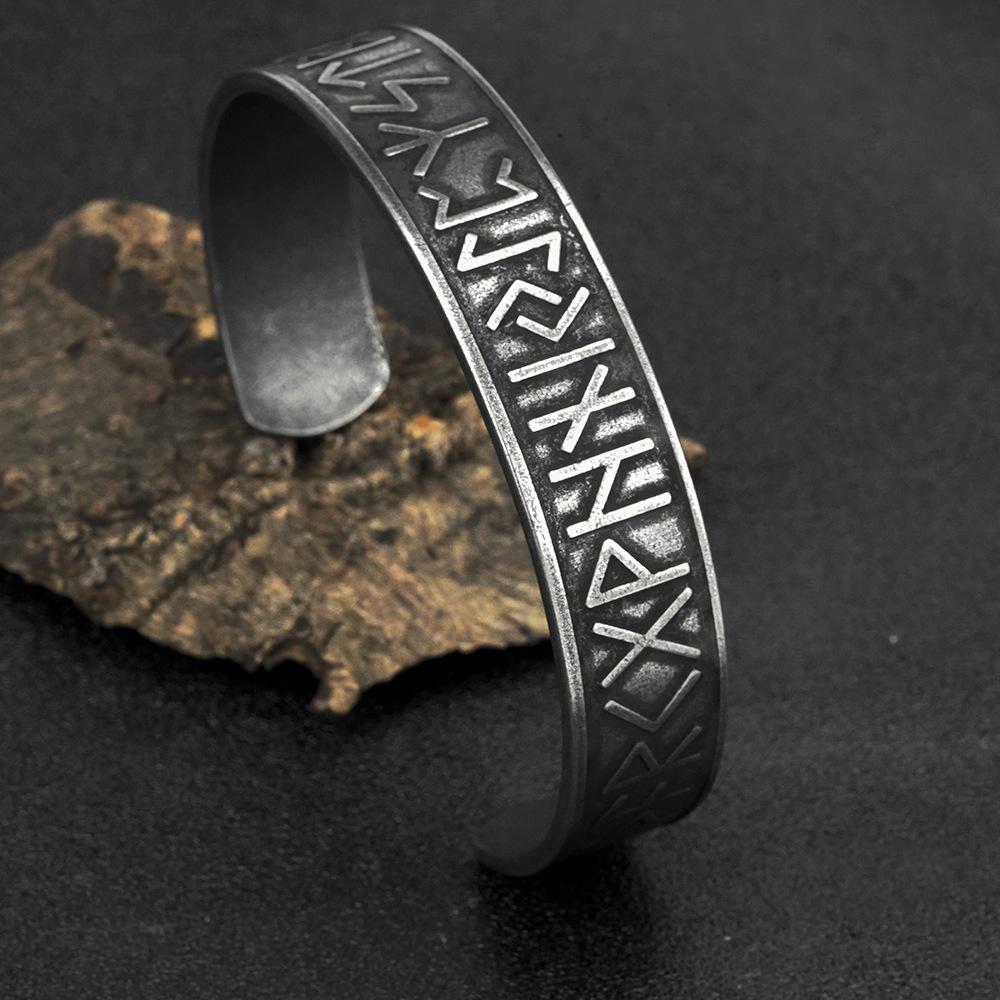 Vintage Nordic Viking Rune Inscription Stainless Steel Men's Bracelet