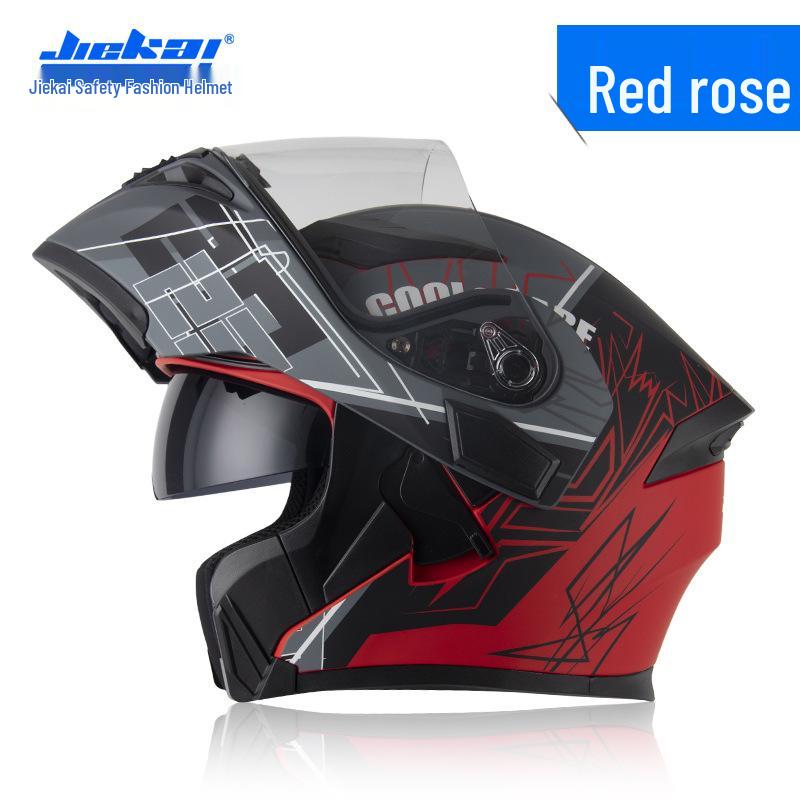 Jiekai Men s Flip-Up Double Visor DOT Motorcycle Helmet - All-Season Safety Gear 2XL красные розы