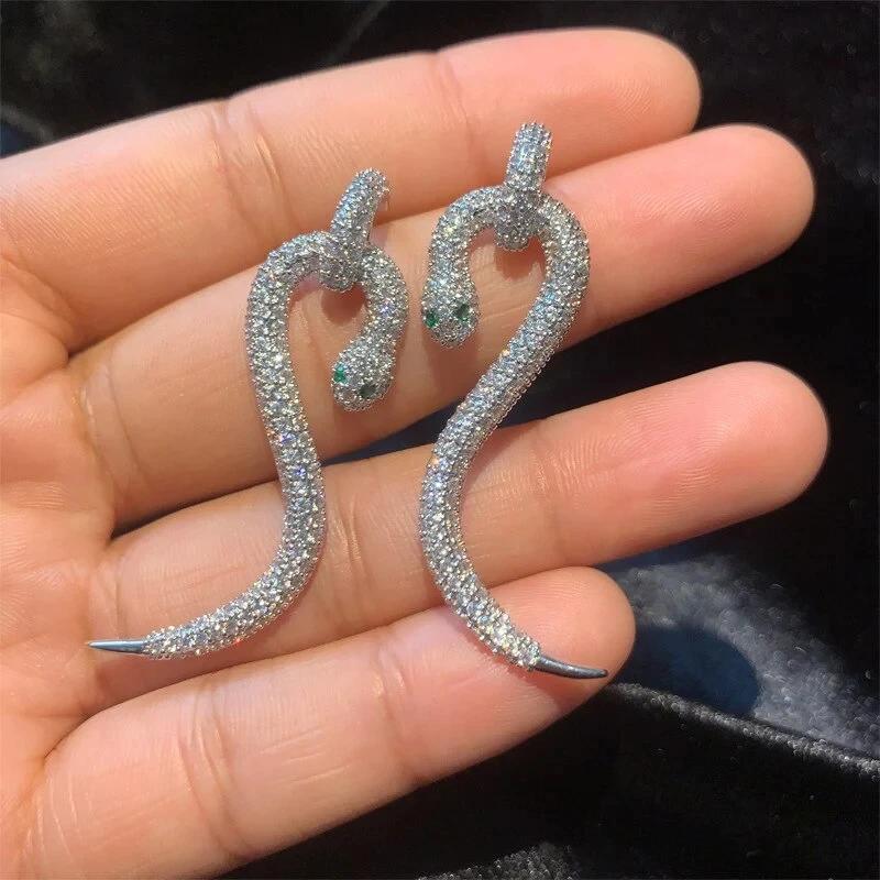 CAOSHI Punk Style Snake Shape Earrings for Women Luxury Brilliant Cubic Zirconia Jewelry for Party Gorgeous Accessories Gift