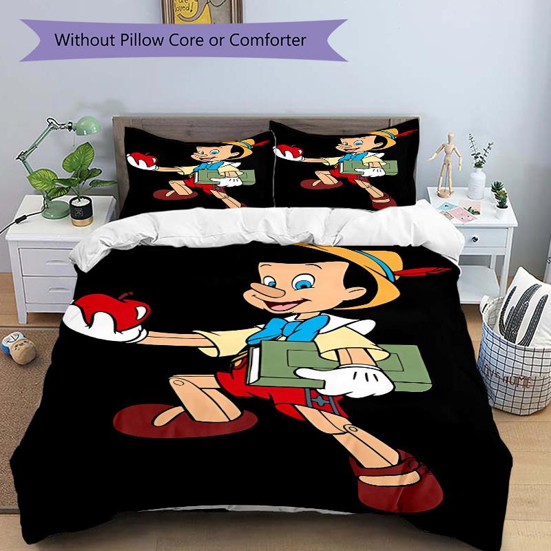 3pcs Apple Pinocchio Design Cartoon Printed Quilt Set - Soft and Comfortable Quilt Cover for Bedroom, Guest Room and Dormitory Decorative Bedding