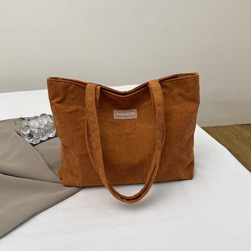 Chic Retro Casual Tote Bag With Soft Corduroy Material For Everyday Use