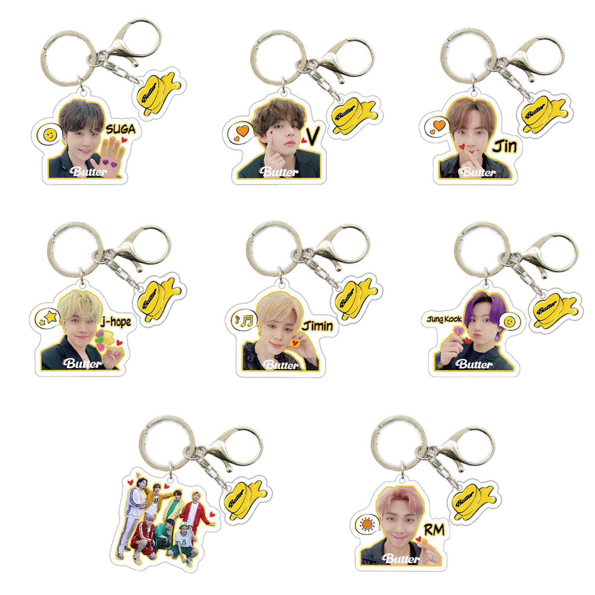 

8pcs BTS Butter Album Keychain, K-pop Butter Series Member Keyring with Cute Butter Charm, Bag Pendant for ARMY Fans 8pcs