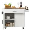 VEVOR Kitchen Island Cart with Solid Wood Top, 90 cm Width Mobile Carts with Storage Cabinet, Rolling Kitchen Table with Spice Rack, Towel Rack