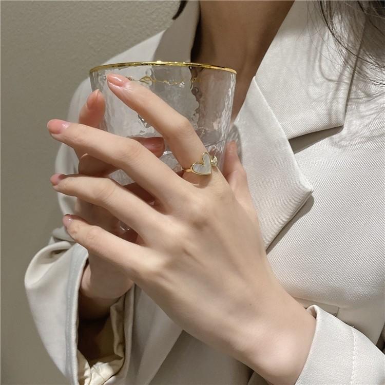 Elegant Korean Style Heart Shell Open Ring For Women Unique Fashionable Jewelry
