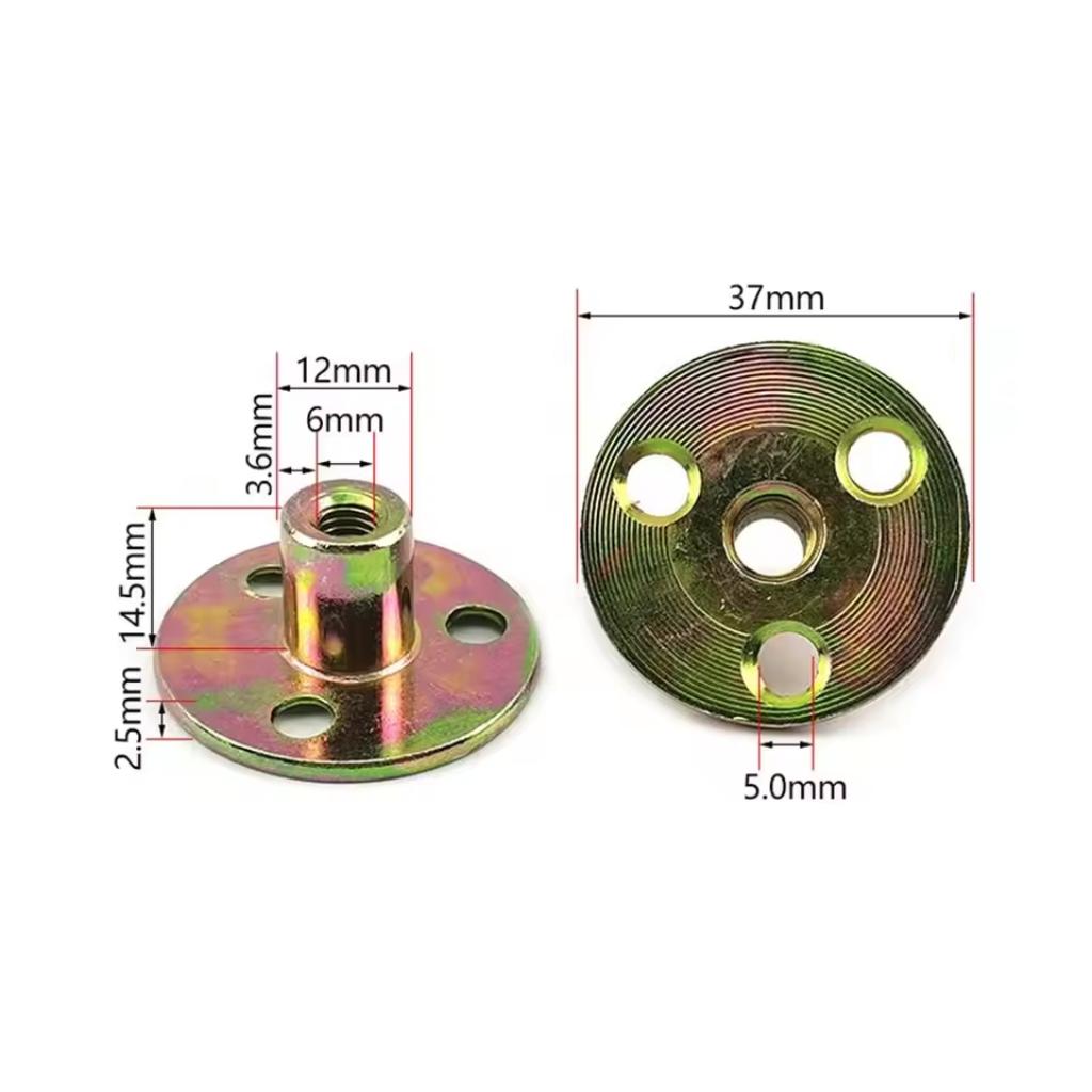 10pcs Galvanized Metal T-Nuts with Flange - Full Thread, Right-hand Screws for Furniture Assembly & Securement - M6 Sizes