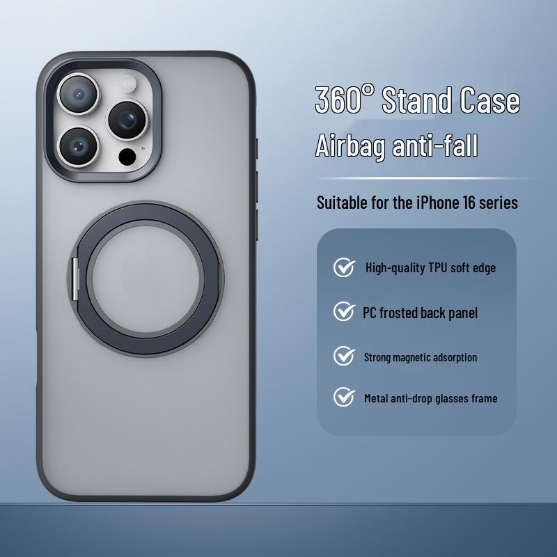 Frosted Magnetic Anti-drop Rotating Stand Phone Case for iPhone 17/16 Pro Max iPhone 15