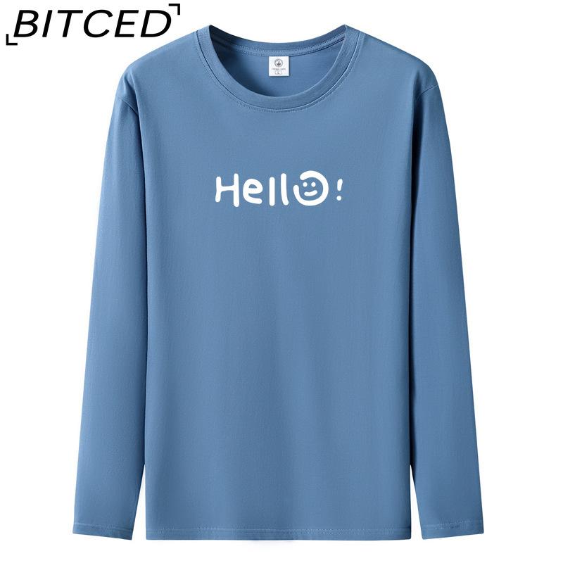 BITCED Мужская футболка с длинными рукавами, облегающая, весна-осень, универсальная рубашка с круглым вырезом