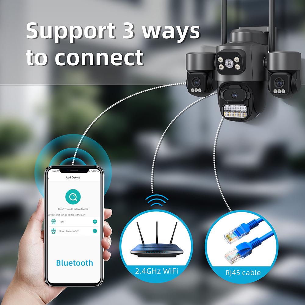 ICSee 9MP HD Outdoor Wireless Camera with Triple Lens and Screen