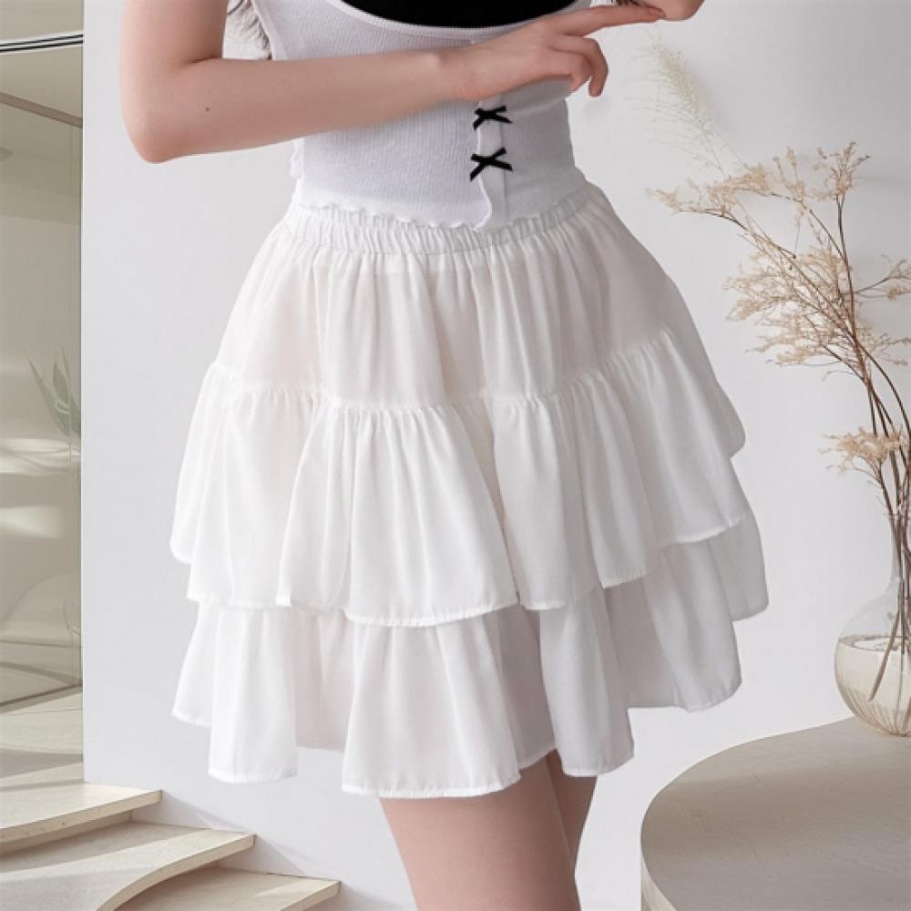 New Arrivals Open Run Women Double Layer Ruffle Flare Mini Skirt