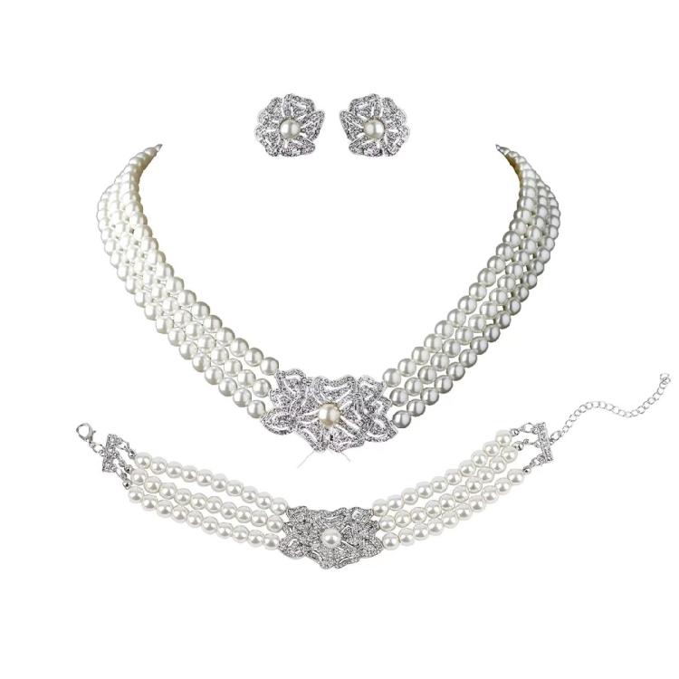 Delicate Victorian Style Jewelry Set with Simulated Pearls Necklace Earrings and Bracelet for a Sophisticated Look 1 белый