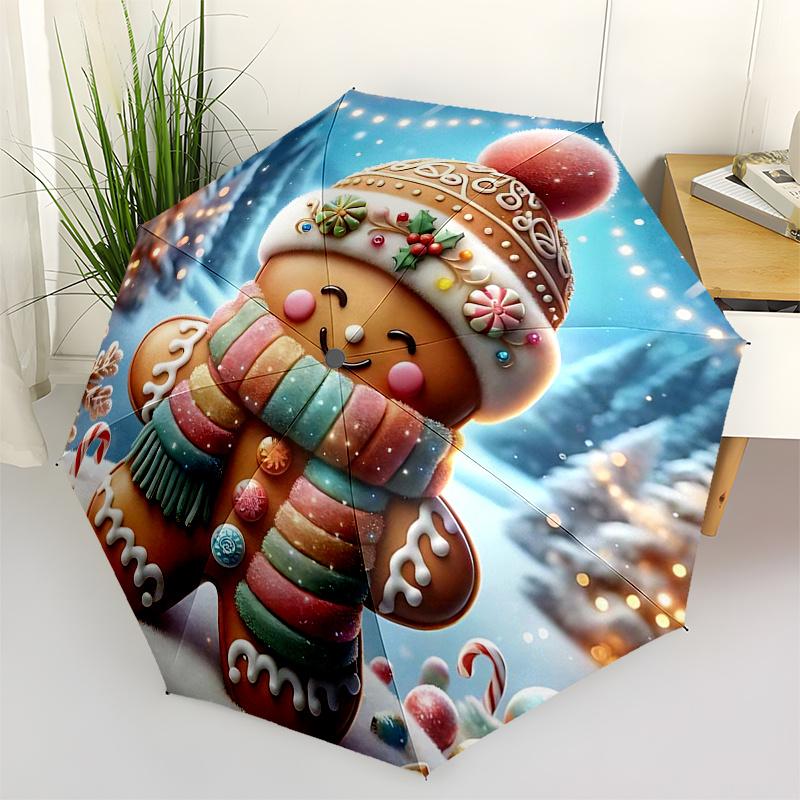 

Gingerbread Man Themed Travel Umbrella-8 Ribs Automatic Opening and Closing, Portable Folding Design, Compact and Stylish Umbrella Suitable