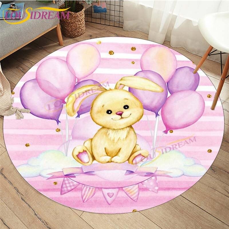 Cute Fox Elephant Printed Round Carpets Fashion Home Cartoon Round Floor Mat Children Rug for Room Baby Play Mat Room Round Rugs