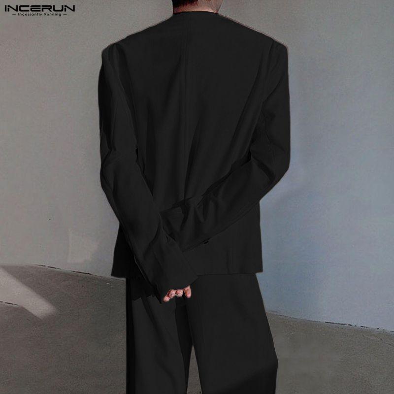 INCERUN 2PCS Men Spring Long Sleeve V Neck One Button Shirts Pants Sets