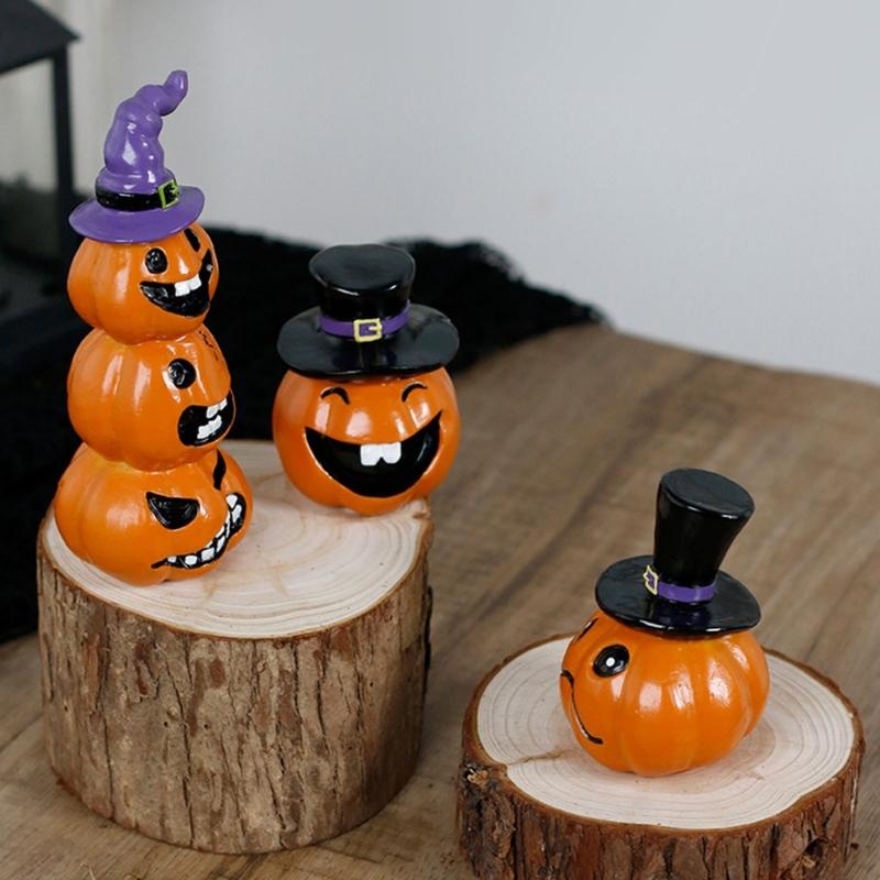 Halloween Pumpkin Ornament Resins Crafts Smiling Grin Face Pumpkin Sculpture For Horror Theme Homes Party Table Decors