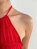 2026 Summer Solid Color Pleated Halter Neck Women's Open Back Lace-up Top