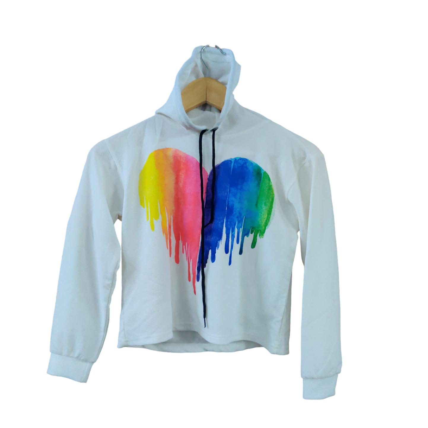 @ Girls Heart Design Printed Crop Top Hoodie MJ-229-60%OFF