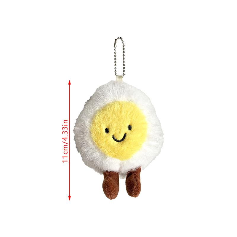 Funny Boiled Egg Plush Toy Keychain Cartoon Egg Soft Stuffed Doll Pendant Car Key Ring Backpack Bag Decor Kid Gift