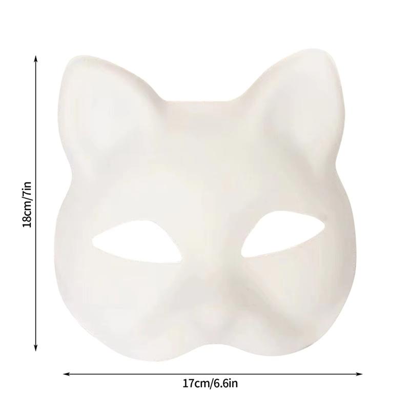 A25F-DIY Blank White Cat Masks 10PCS Therian Masks Halloween Mask Animal Half Facemasks Masquerade Cosplay Party