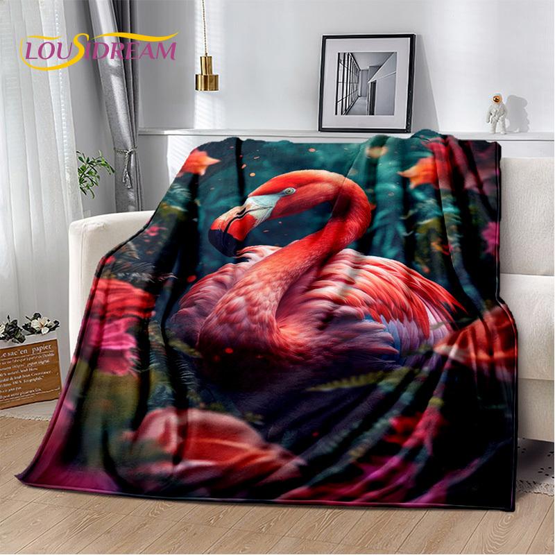 Kreslený růžový plameňák Rainforest Love Bird deka, měkká deka pro domácí postel pohovka pohovka piknik cestovní přikrývka deka děti