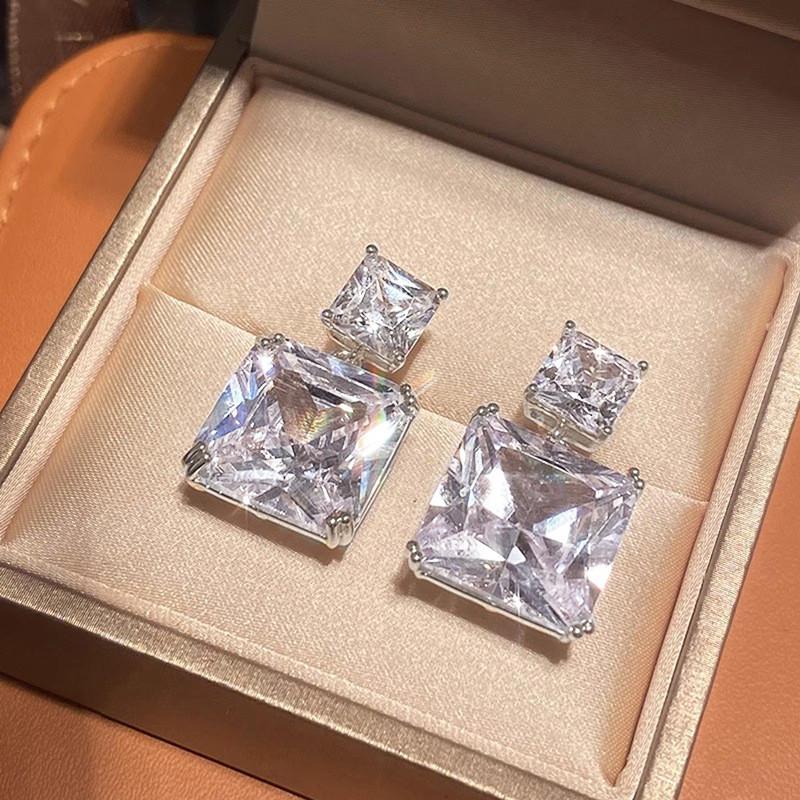 925 Sterling Silver Drop Earrings with AAA Cubic Zirconia Crystal Shiny Female Wedding Earring High Quality Statement Jewelry