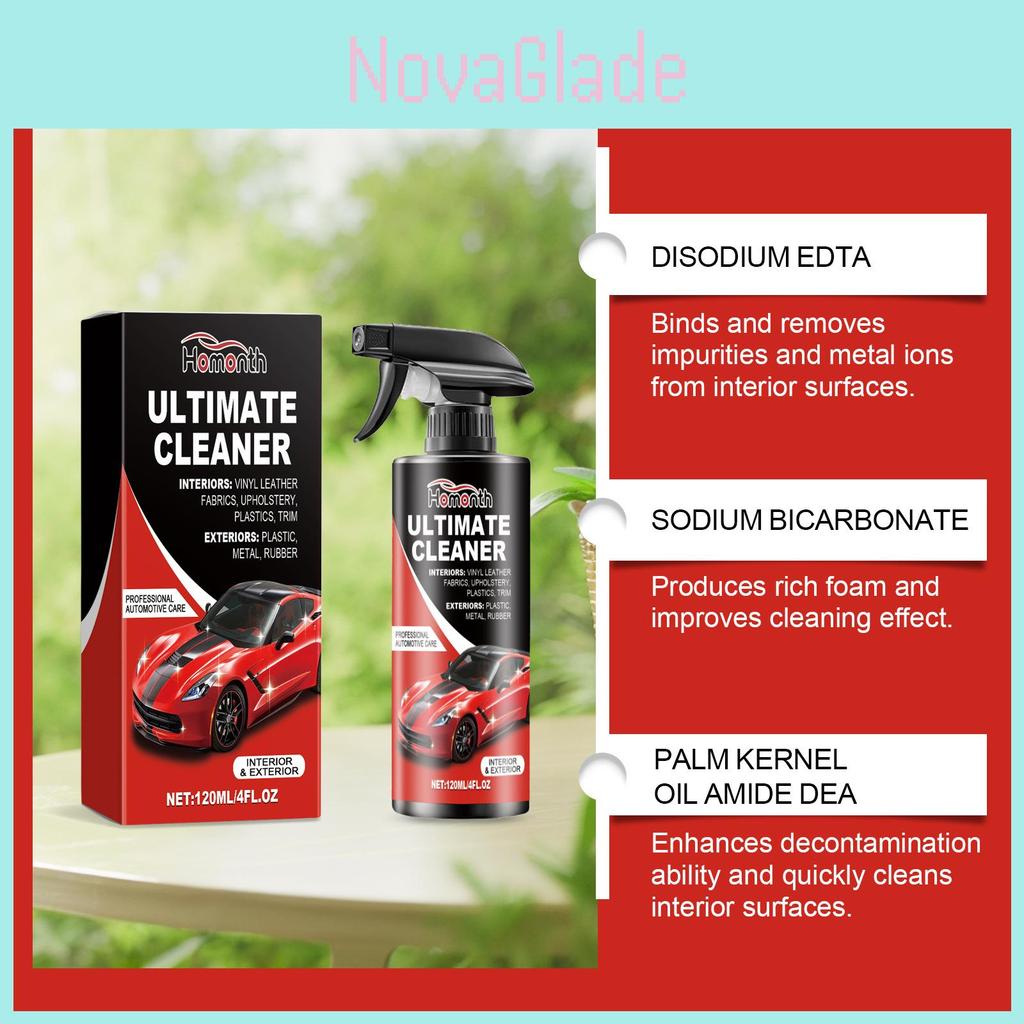 Homonth Nettoyant pour taches intérieures de voiture 120 ml Nettoyant multifonctionnel pour cuir et tableau de bord