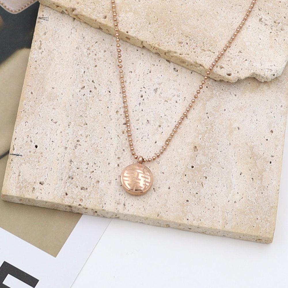 Rose Gold Titanium Steel Jewelry Necklace Female Niche Design Double-Sided Three-Dimensional Blessing Pendant Collarbone Chain Versatile