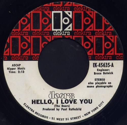 

7-дюймовая пластинка DOORS - Hello, I Love You EK45635 Elektra 1968 US Рок Б/У