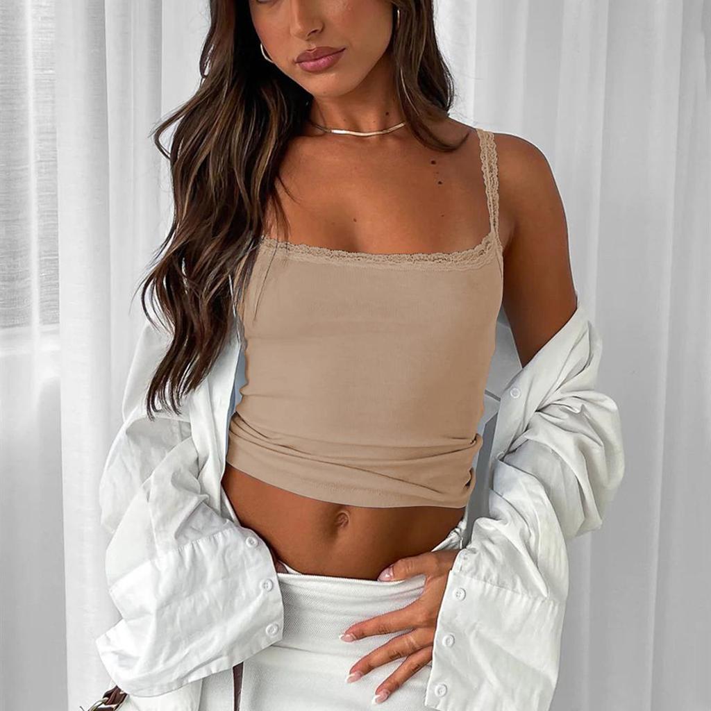 Women Summer Slim Versatile Camisole Vest Suspenders U-Neck Inside Bottoming Shirt Short Inner Tank Top Solid Color