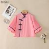 ZANZEA Women Casual Stand Collar Flare Half Sleeve Loose Blouse