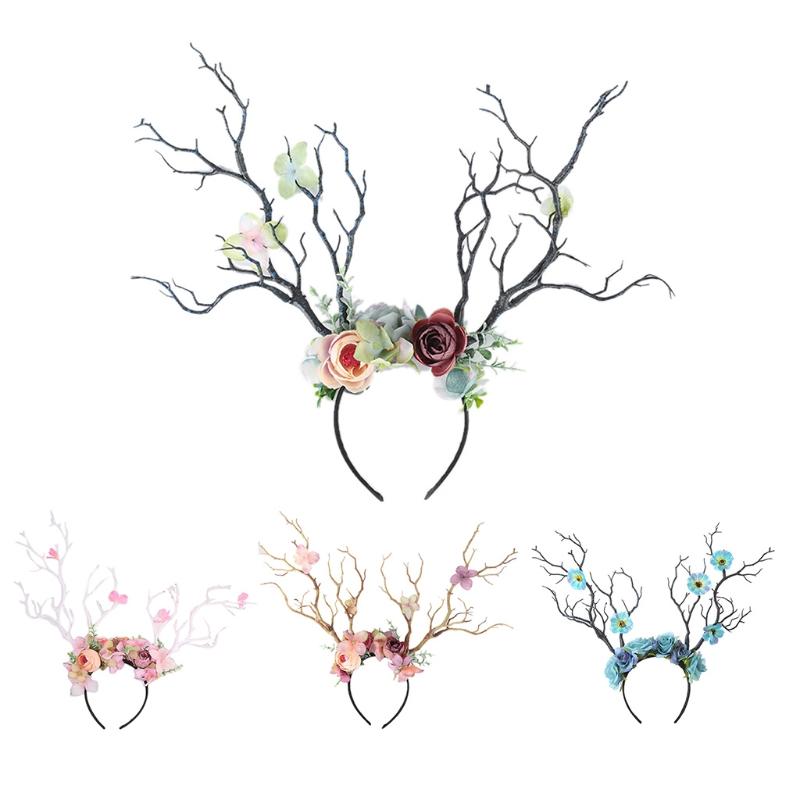 Flower Crown Hair Wreath Deer Antlers Headbands Reindeer Headdress Floral Headwears Holiday Wedding Photo Props