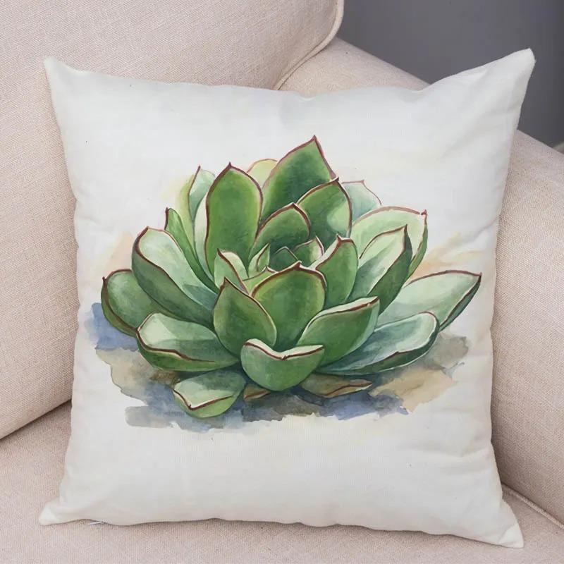 Watercolor Succulents Decorative Pillowcase Office Living Room Car Ornaments Home Pillowcase