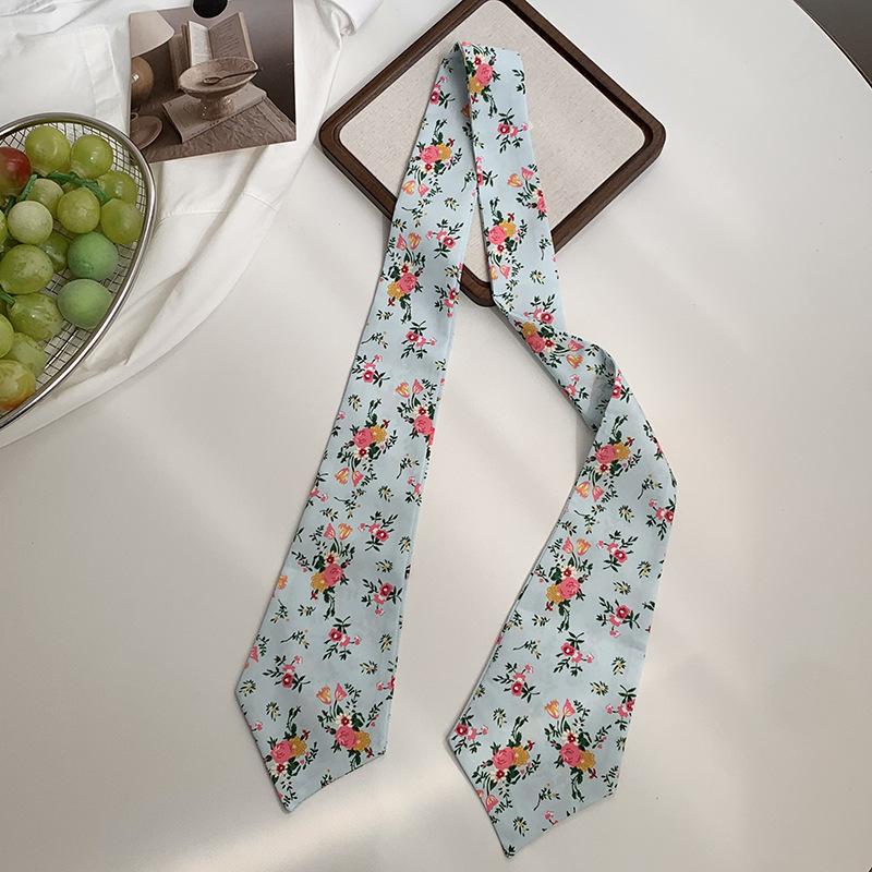 Long Silk Scarf Retro Floral Neck Small Scarf High-end Tie Decorative Chiffon Thin Hair Tie