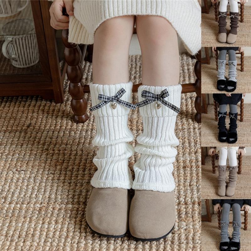 Womens Girls Lovely Leg Warmers Bows Knitted Flared Leg Sleeves Gotik Crochet Baggy Cuffs Ankle Heap Socks Streetwear