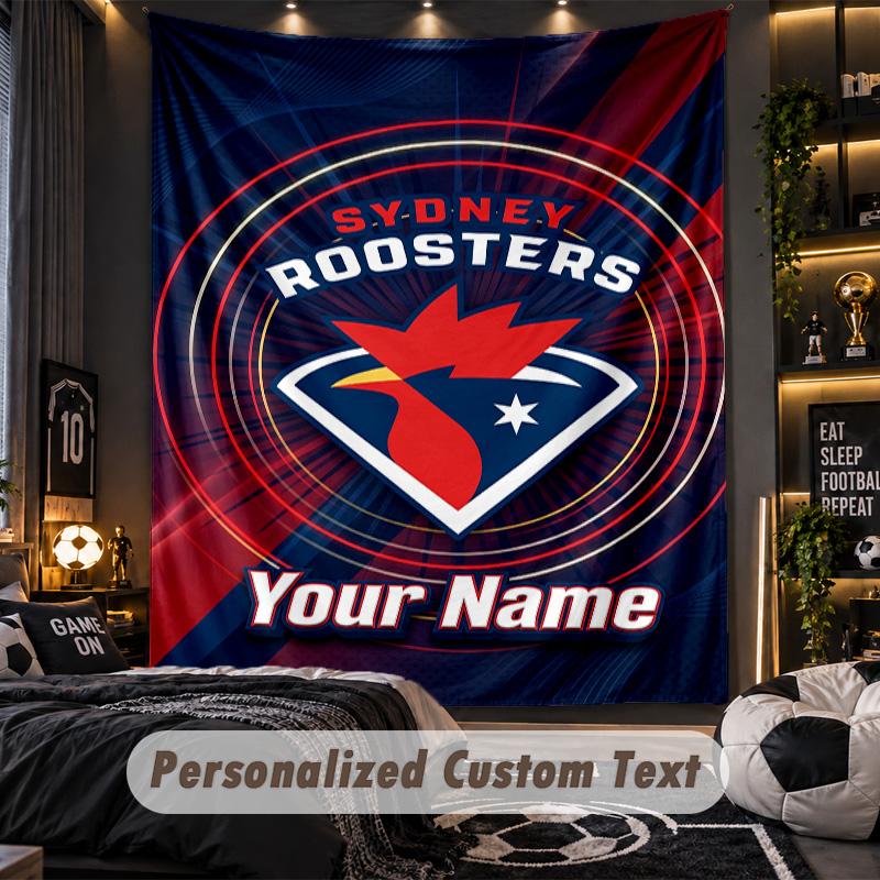 TapestrySydney Roosters Custom Name Text Personalized Wall Hanging Tapestry Home Wall Decor