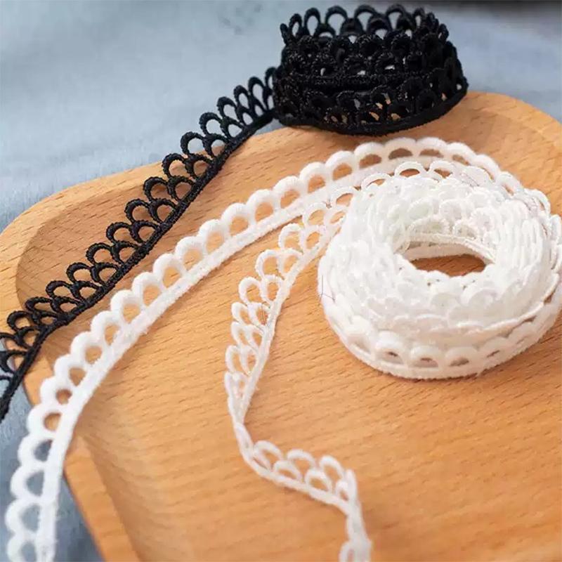 5 Yards White Black Hollow-Qut Lace Trim Embroidered Lace Fabric Ribbon Trimming Dress Costume Supplies DIY Craft 1CM Wide
