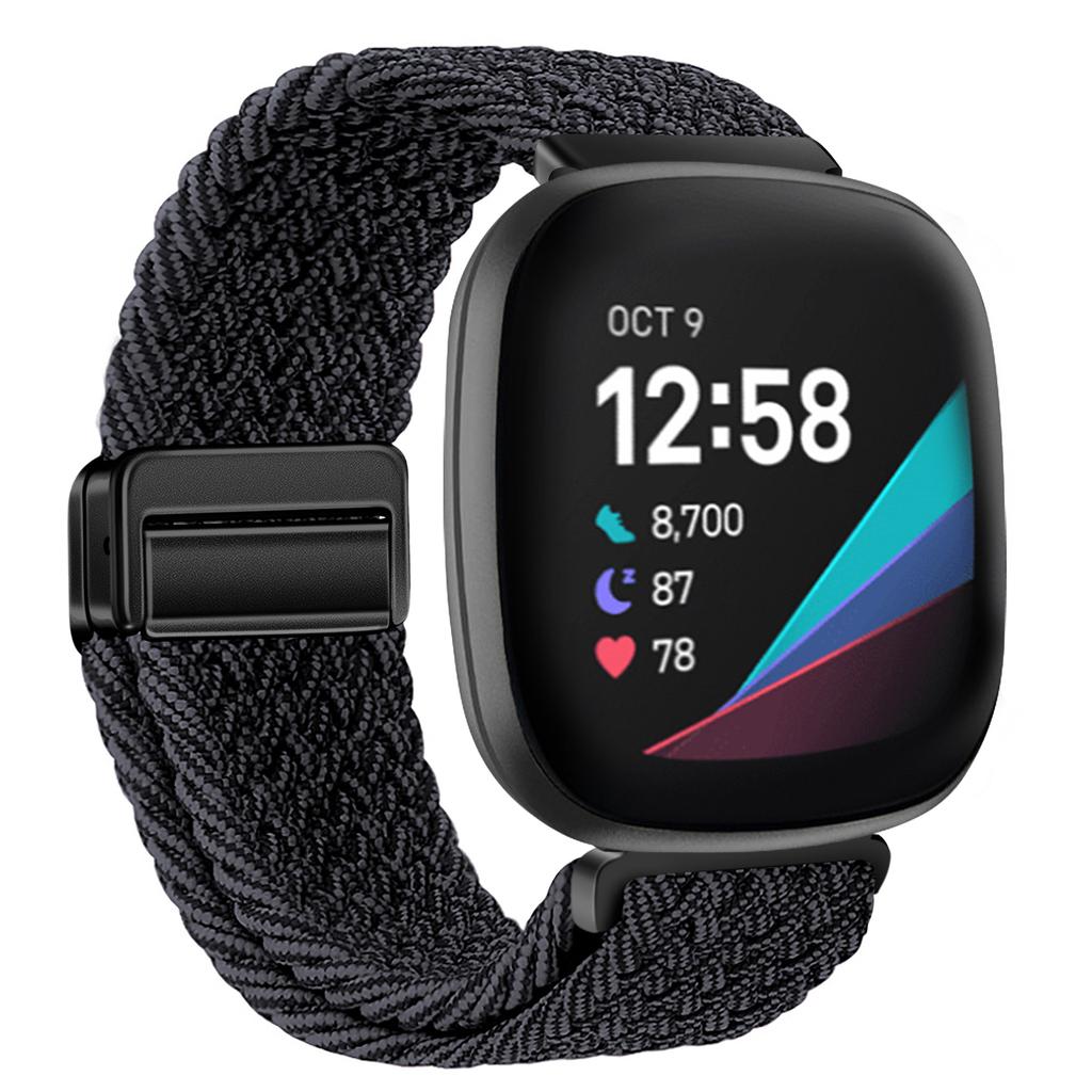 Nylon Braided Loop Strap For Fitbit Versa 4/3 Adjustable Metal Magnetic Bracelet Wristband For Fitbit Sense 2/1 Band Accessories