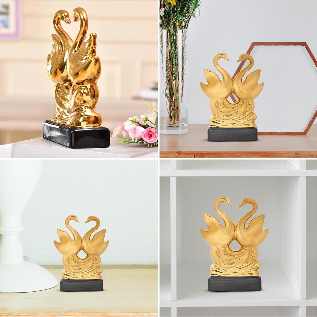 Romantic Swan Couple Sculpture | A Timeless Emblem of Love & Harmony | Adds a Touch of Elegance To Any Space – Pack of 1, Golden