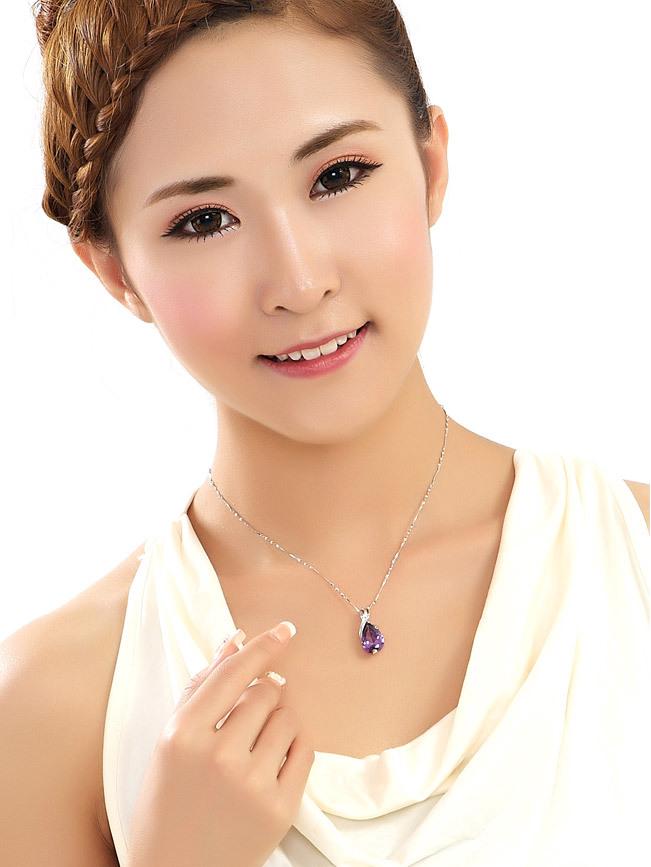 Zhenrong Imitation Brazilian Amethyst Teardrop Angel's Tear White Copper Pendant