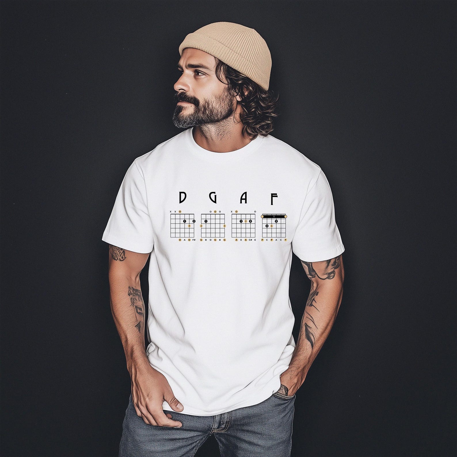 DGAF Guitar Chord T-Shirt | Funny Musician Humor, Music Theory Tee 2XL