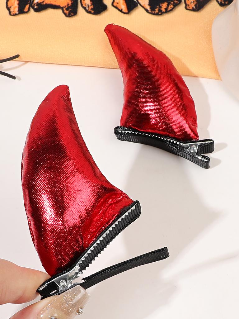 2 Stück Rote Teufelshörner Haarspangen Dämon Alligator-Klammern Glitzer Haarspange Halloween Kleid Cosplay Kostüm Zubehör