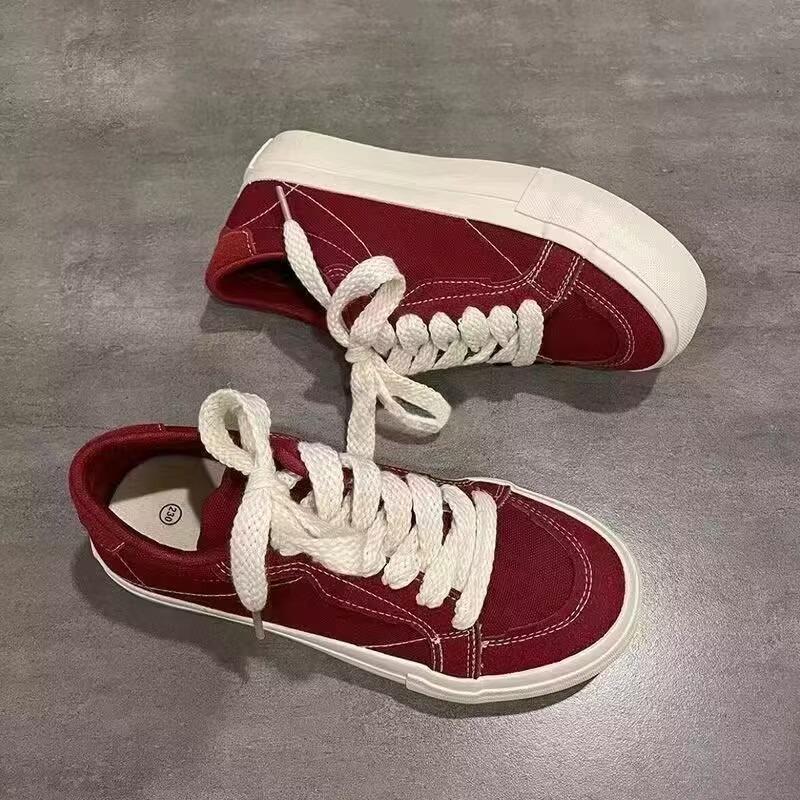 Big red canvas shoes women's autumn new versatile student shoes women's thick-soled breathable thin niche board shoes