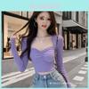 T-shirt Pour Femmes Oversize Violet Manches Longues Avec Broderie Pour l'Automne 2025