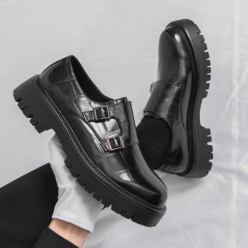 Men Platform Shoes Loafer Dress Elevator Punk monk Shoes Formal Business White Thick Sole Creepers Plus Size