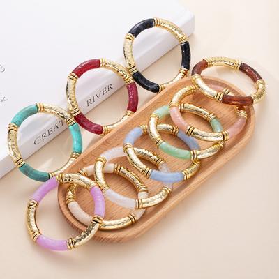 Acrylic Curved Tube Bangle Arc Design Multicolor Retro Simple Bracelet for Women PD2508