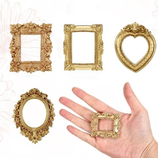 12 Stück Vintage Mini Foto Miniatur Bild Oval Rechteck Herz Rahmen DIY Rahmen Goldener Kleiner Display Rahmen