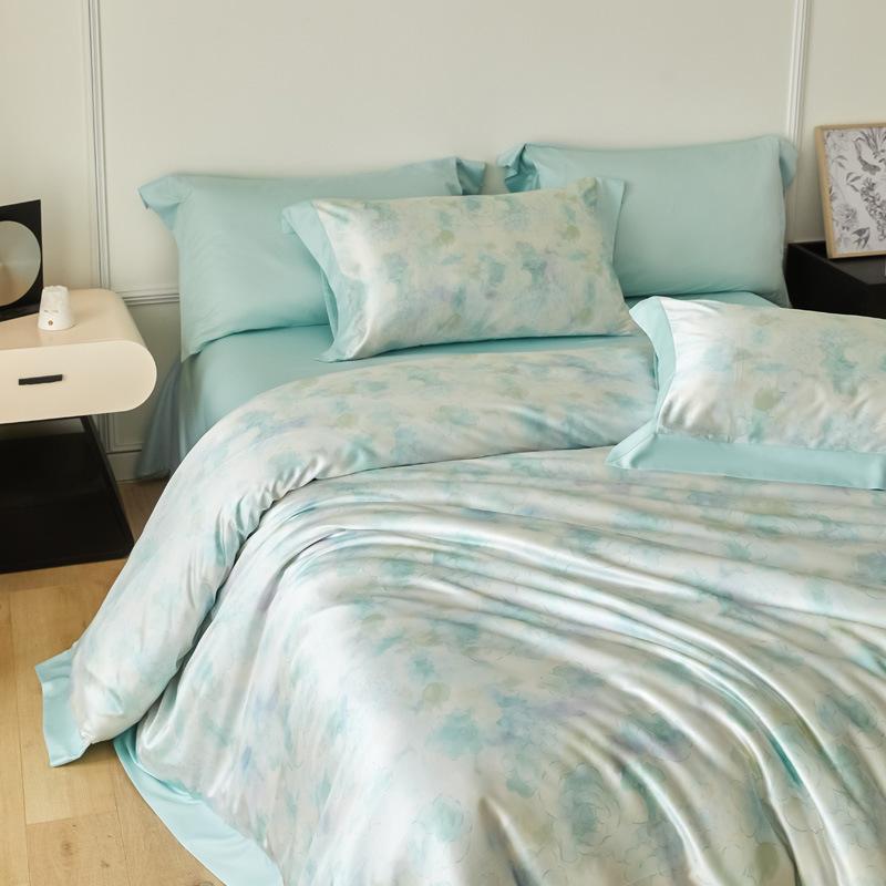 Eisseide Bettwäsche Set Vierteiliges Set, Hautfreundliche Wasserwasch-Bettlaken Bettbezüge Kissenbezüge