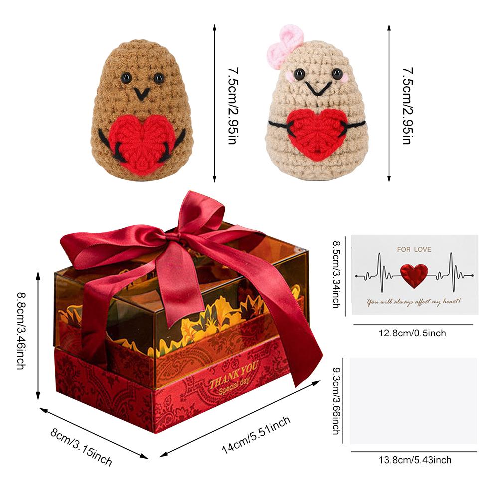 2Pcs Mini Handmade Potatoes with Card & Gift Box Inspirational Crochet Dolls Creative Birthday Gifts for Friends