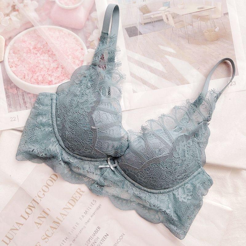 Underwear Women's Small Breasts Gather Autumn and Winter Thickened Rimless Lace Bra Set To Close Sub-breasts Anti-sagging Internet Celebrity Bra
